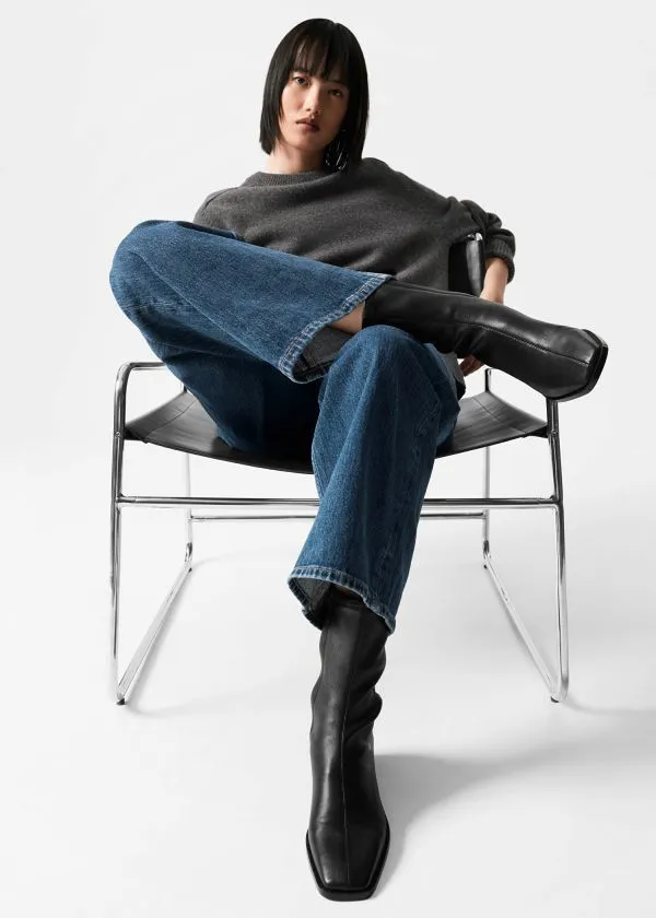 Women Boots and Other Stories Leather Sock Boots Black