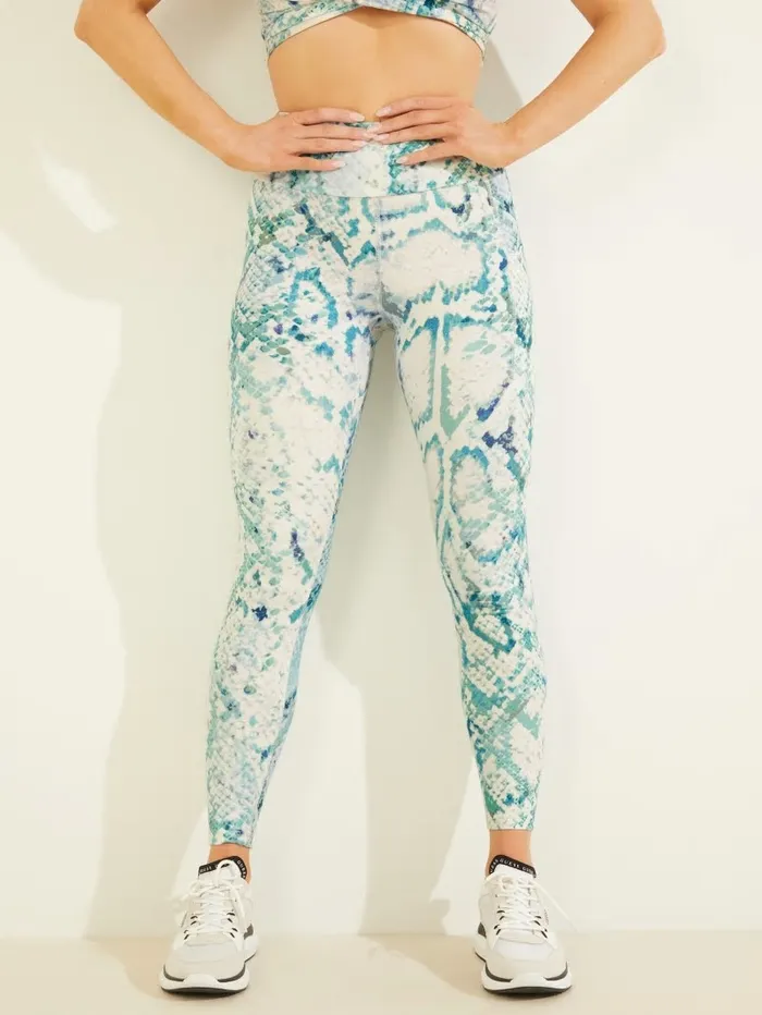 Women Bottoms GUESS Collyn Python Active Leggings Modern Python Emerald Com