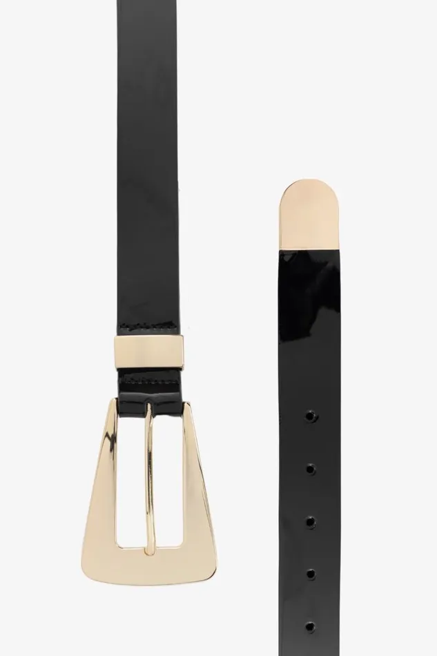 Women BROOKLYN Patent Leather Belt Blackgold LAMARQUE Belts
