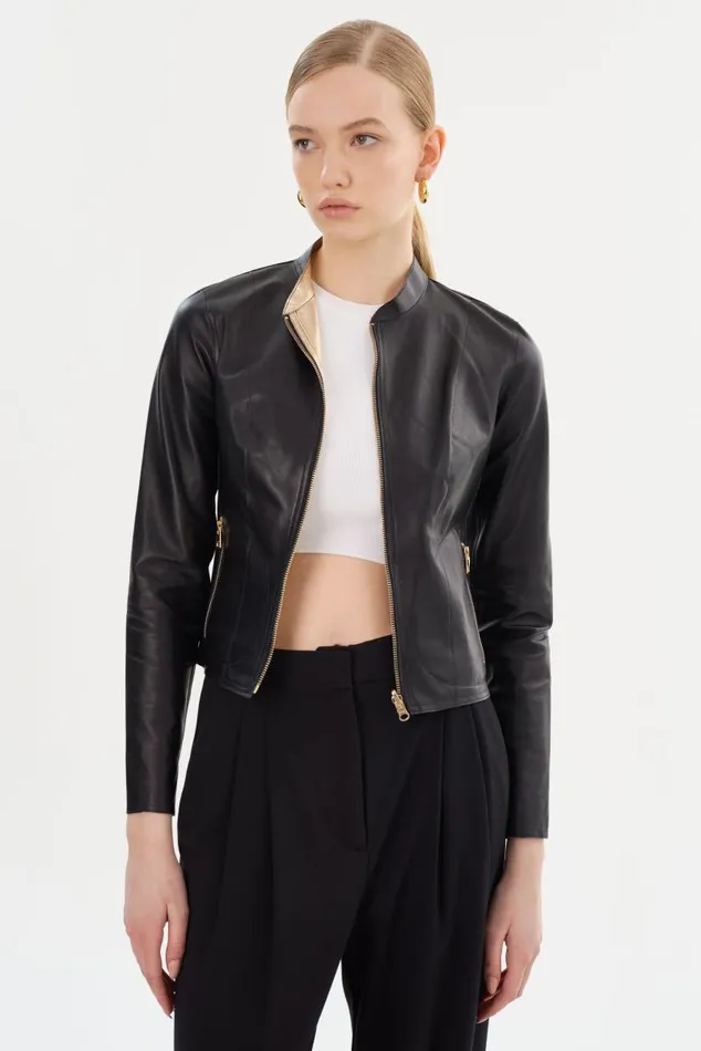 Women CHAPIN Reversible Leather Bomber Blackgold LAMARQUE Bombers Women CHAPIN Reversible Leather Bomber Blackgold LAMARQUE Bombers