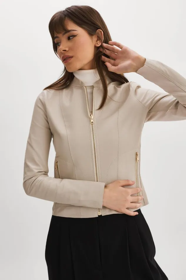 Women CHAPIN Reversible Leather Bomber Bonegold LAMARQUE Bombers