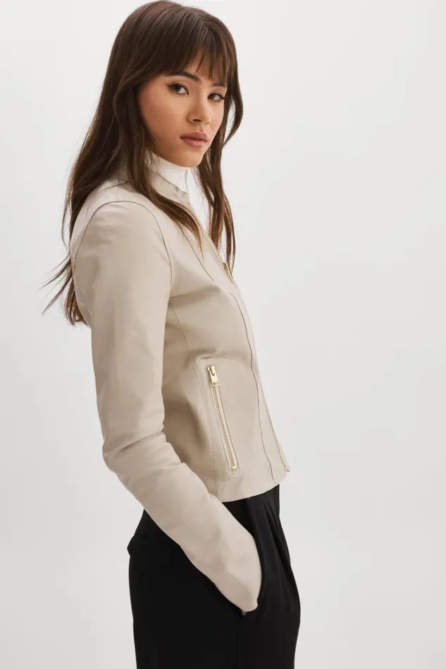 Women CHAPIN Reversible Leather Bomber Bonegold LAMARQUE Bombers
