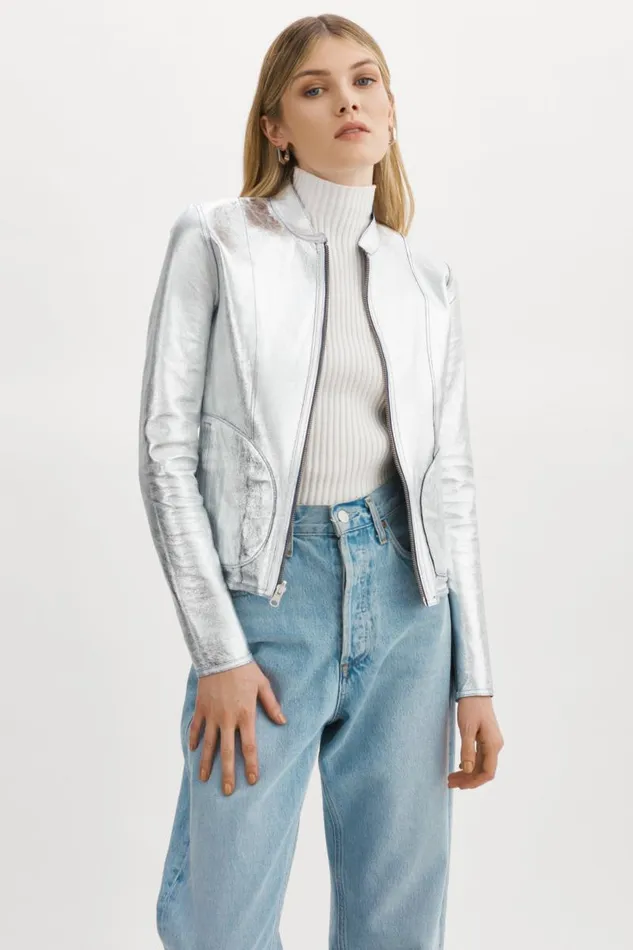 Women CHAPIN Reversible Leather Bomber Smoked Blue Silver LAMARQUE Bombers Women CHAPIN Reversible Leather Bomber Smoked Blue Silver LAMARQUE Bombers
