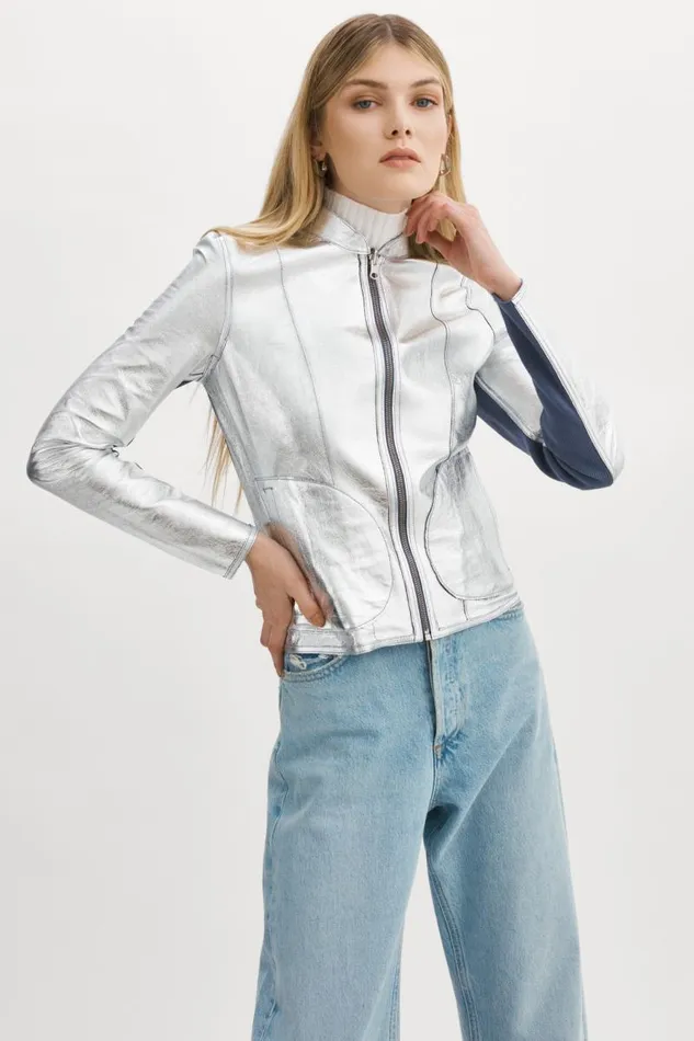 Women CHAPIN Reversible Leather Bomber Smoked Blue Silver LAMARQUE Bombers Women CHAPIN Reversible Leather Bomber Smoked Blue Silver LAMARQUE Bombers