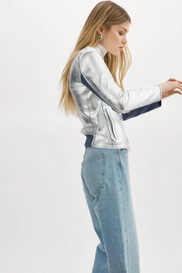 Women CHAPIN Reversible Leather Bomber Smoked Blue Silver LAMARQUE Bombers Women CHAPIN Reversible Leather Bomber Smoked Blue Silver LAMARQUE Bombers