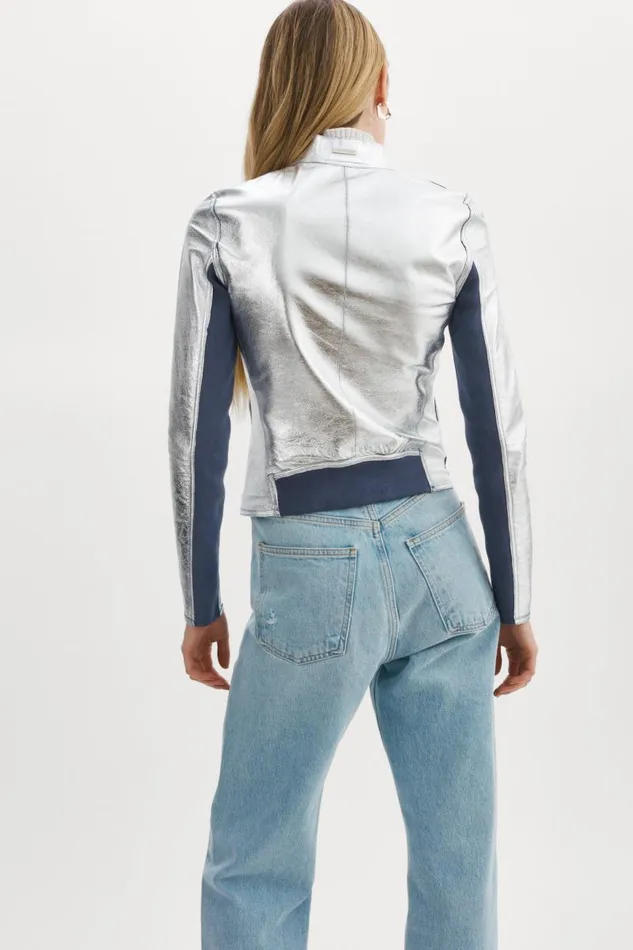 Women CHAPIN Reversible Leather Bomber Smoked Blue Silver LAMARQUE Bombers Women CHAPIN Reversible Leather Bomber Smoked Blue Silver LAMARQUE Bombers