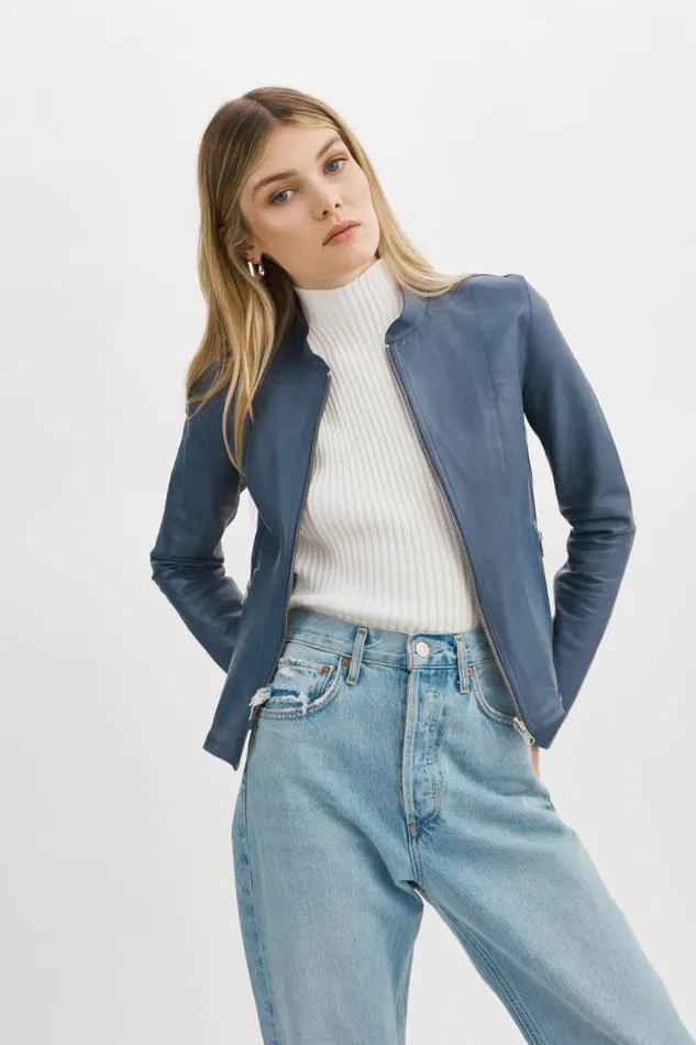 Women CHAPIN Reversible Leather Bomber Smoked Blue Silver LAMARQUE Bombers Women CHAPIN Reversible Leather Bomber Smoked Blue Silver LAMARQUE Bombers