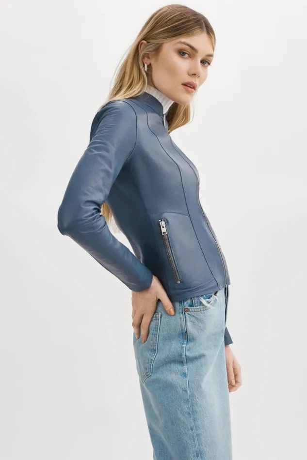 Women CHAPIN Reversible Leather Bomber Smoked Blue Silver LAMARQUE Bombers Women CHAPIN Reversible Leather Bomber Smoked Blue Silver LAMARQUE Bombers