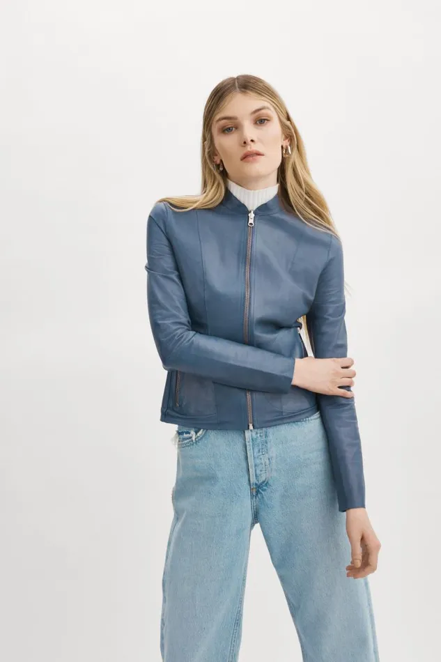Women CHAPIN Reversible Leather Bomber Smoked Blue Silver LAMARQUE Bombers Women CHAPIN Reversible Leather Bomber Smoked Blue Silver LAMARQUE Bombers