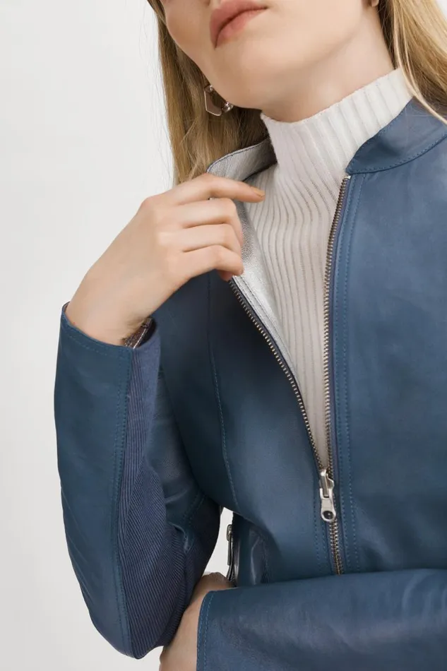 Women CHAPIN Reversible Leather Bomber Smoked Blue Silver LAMARQUE Bombers Women CHAPIN Reversible Leather Bomber Smoked Blue Silver LAMARQUE Bombers
