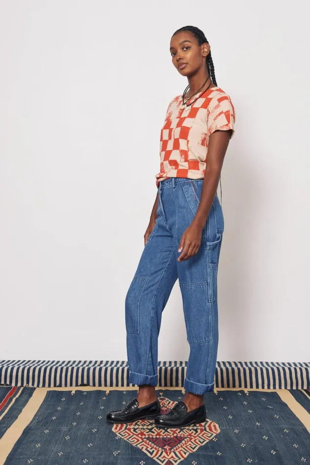 Women Check Camel And Tomato Kibo Tee Raquel Allegra TShirts
