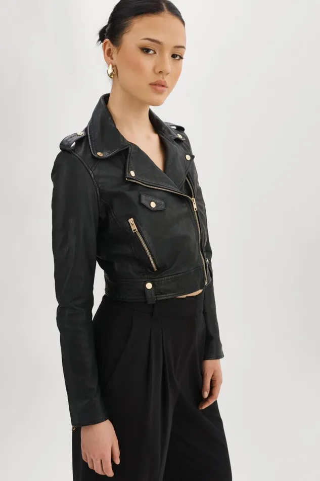 Women CIARA GOLD Cropped Leather Biker Jacket Black LAMARQUE Leather Jackets Women CIARA GOLD Cropped Leather Biker Jacket Black LAMARQUE Leather Jackets