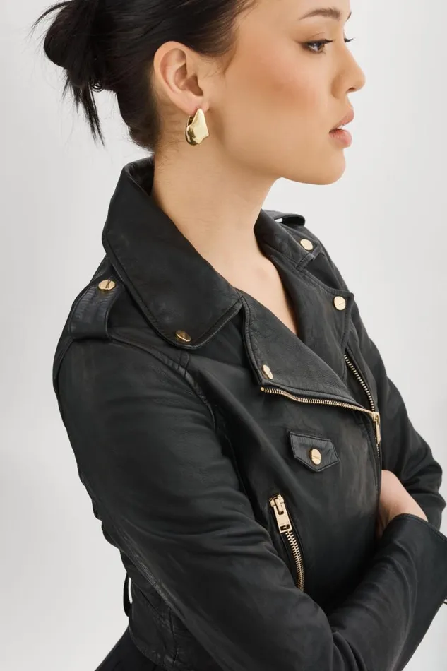 Women CIARA GOLD Cropped Leather Biker Jacket Black LAMARQUE Leather Jackets Women CIARA GOLD Cropped Leather Biker Jacket Black LAMARQUE Leather Jackets