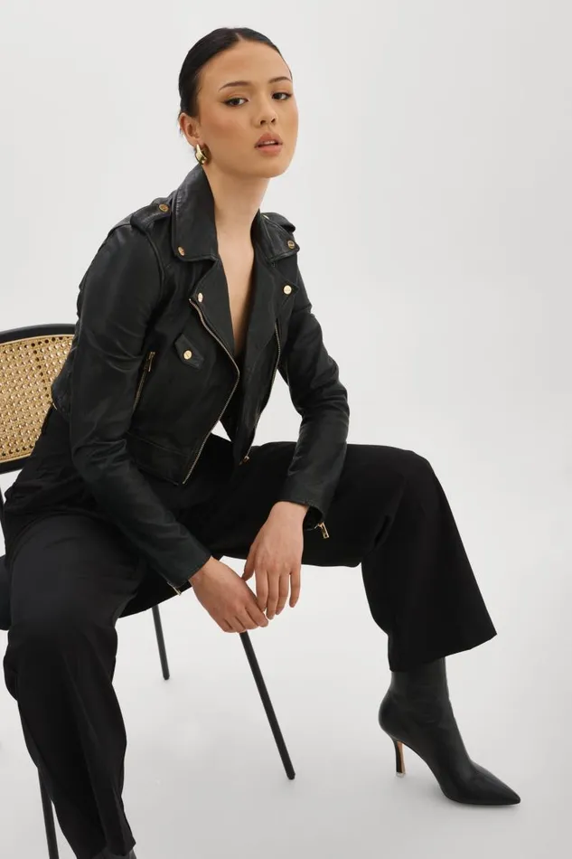 Women CIARA GOLD Cropped Leather Biker Jacket Black LAMARQUE Leather Jackets Women CIARA GOLD Cropped Leather Biker Jacket Black LAMARQUE Leather Jackets