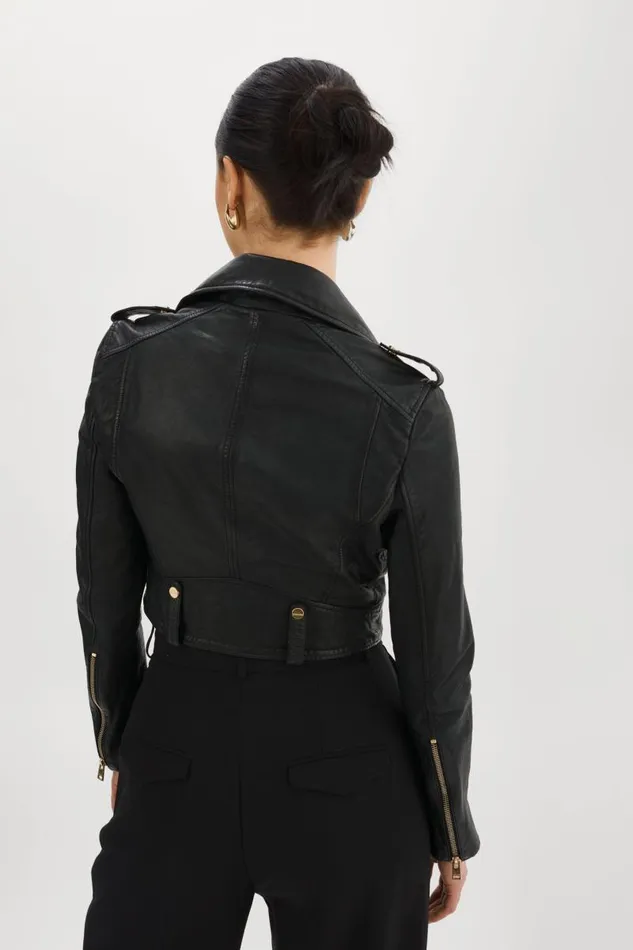 Women CIARA GOLD Cropped Leather Biker Jacket Black LAMARQUE Leather Jackets Women CIARA GOLD Cropped Leather Biker Jacket Black LAMARQUE Leather Jackets