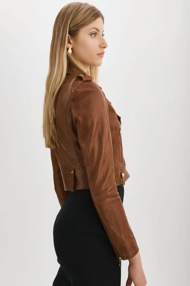 Women CIARA GOLD Cropped Leather Biker Jacket Luggage LAMARQUE Leather Jackets Women CIARA GOLD Cropped Leather Biker Jacket Luggage LAMARQUE Leather Jackets