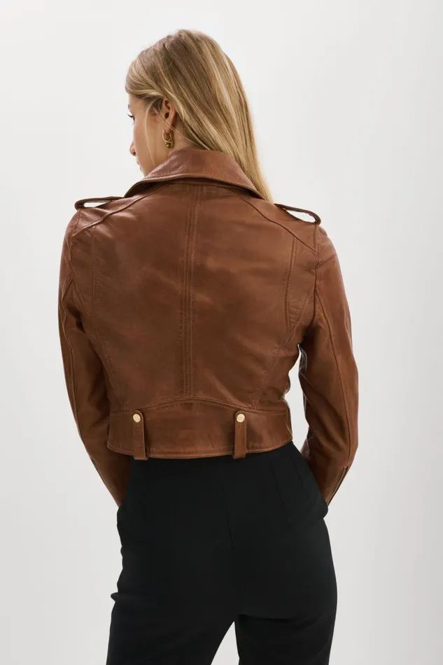 Women CIARA GOLD Cropped Leather Biker Jacket Luggage LAMARQUE Leather Jackets Women CIARA GOLD Cropped Leather Biker Jacket Luggage LAMARQUE Leather Jackets