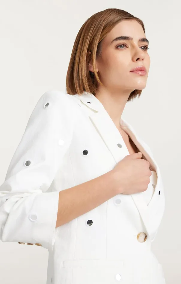 Women Cinq Sept Blazers Mirror Denim Khloe Blazer White