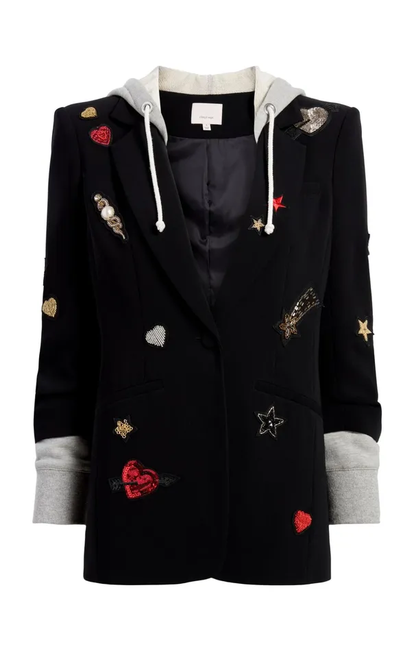 Women Cinq Sept Blazers Nebula Embellished Hooded Khloe Blazer Blackmulti