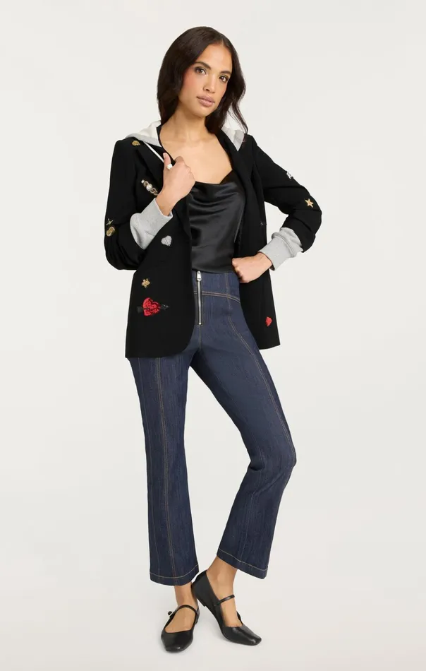 Women Cinq Sept Blazers Nebula Embellished Hooded Khloe Blazer Blackmulti