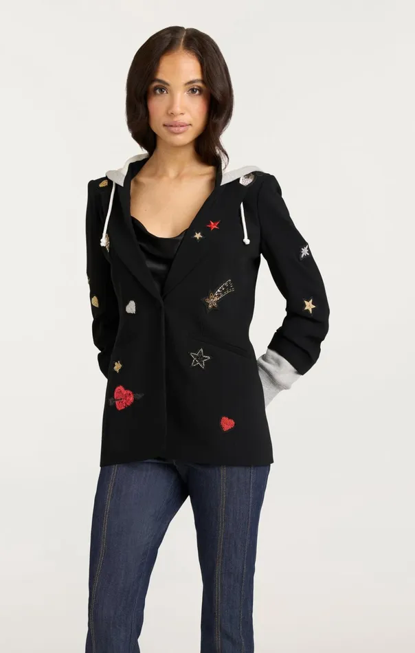 Women Cinq Sept Blazers Nebula Embellished Hooded Khloe Blazer Blackmulti