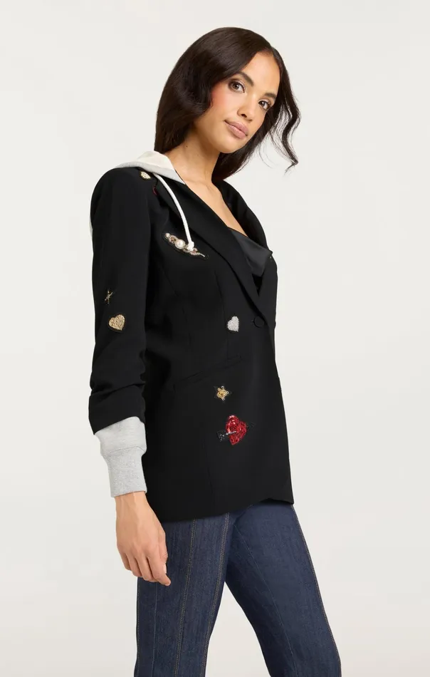 Women Cinq Sept Blazers Nebula Embellished Hooded Khloe Blazer Blackmulti