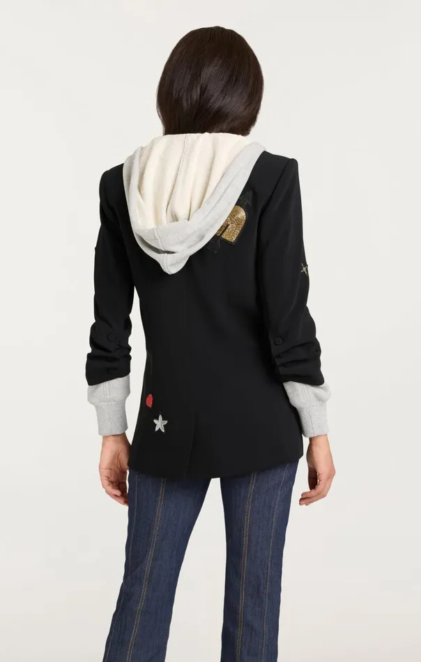 Women Cinq Sept Blazers Nebula Embellished Hooded Khloe Blazer Blackmulti
