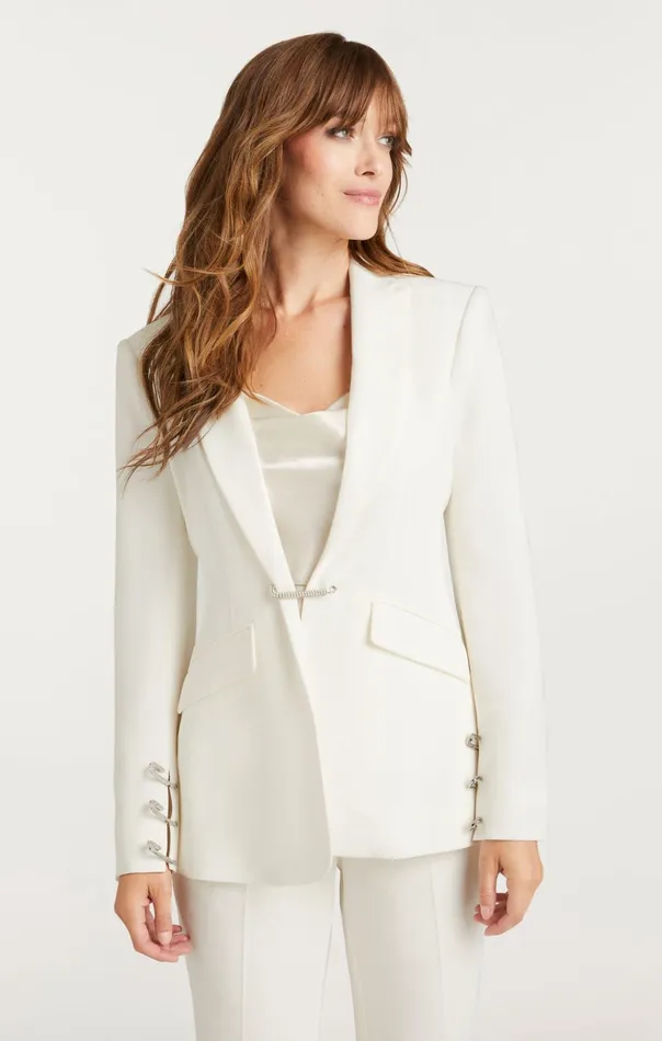 Women Cinq Sept Blazers Rhinestone Pin Cheyenne Blazer Ivory