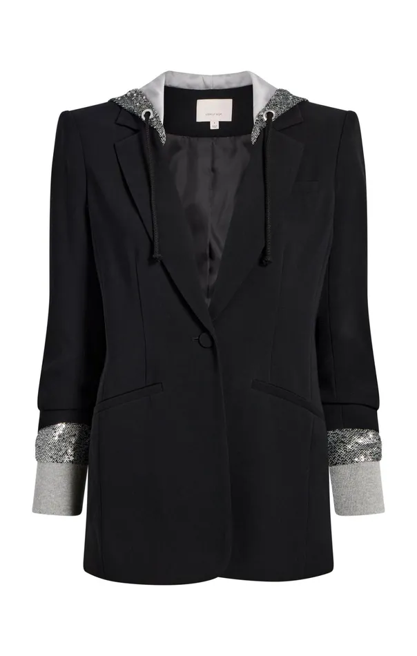 Women Cinq Sept Blazers Sequin Hooded Khloe Blazer Blacksilver