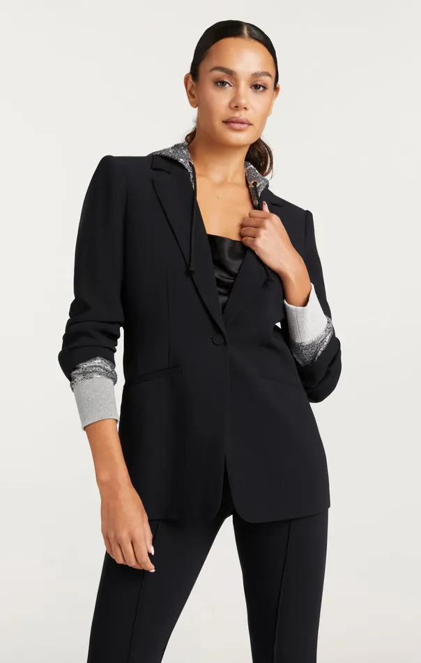 Women Cinq Sept Blazers Sequin Hooded Khloe Blazer Blacksilver