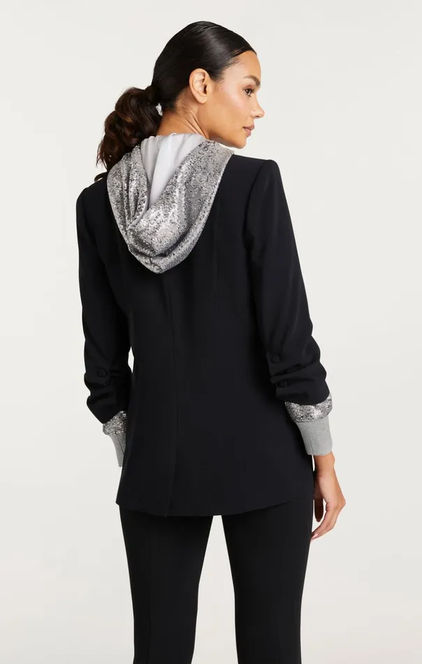 Women Cinq Sept Blazers Sequin Hooded Khloe Blazer Blacksilver