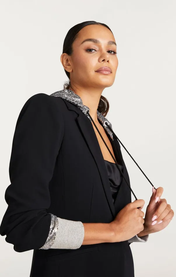 Women Cinq Sept Blazers Sequin Hooded Khloe Blazer Blacksilver