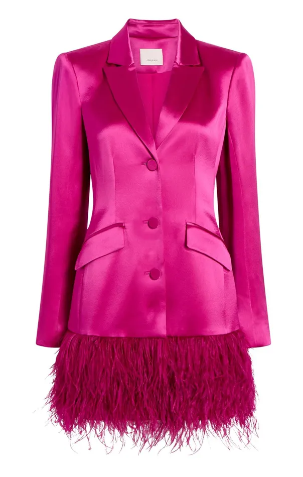Women Cinq Sept Cocktail and Evening Long Sleeve Feather Joel Dress Plum Radish