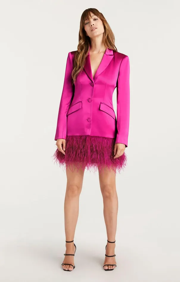 Women Cinq Sept Cocktail and Evening Long Sleeve Feather Joel Dress Plum Radish