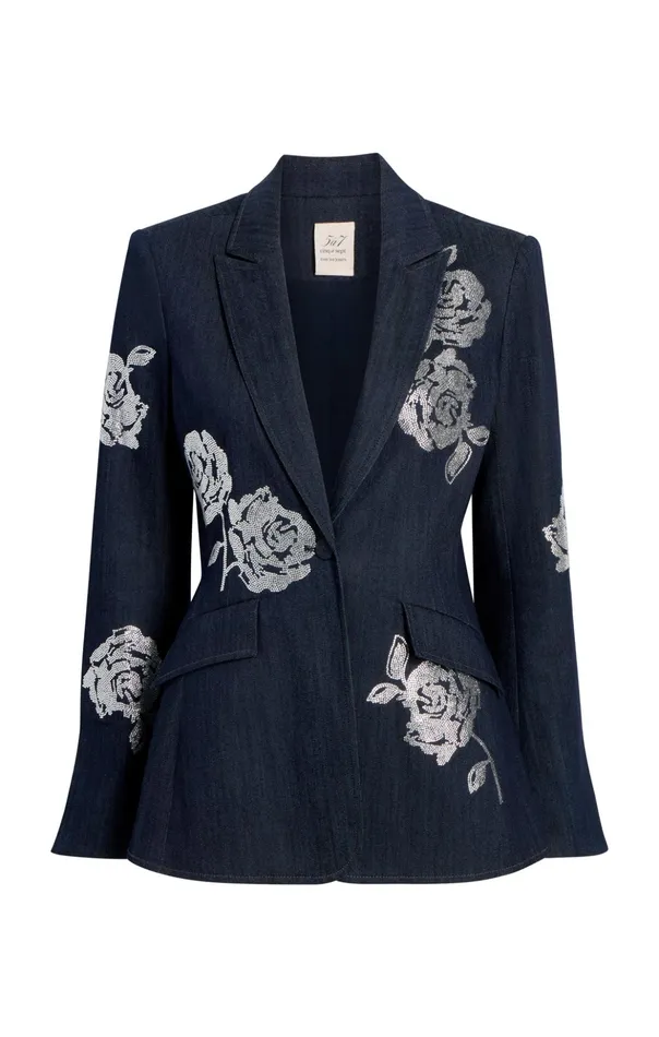 Women Cinq Sept Denim Heatset Roses Cheyenne Blazer Indigo