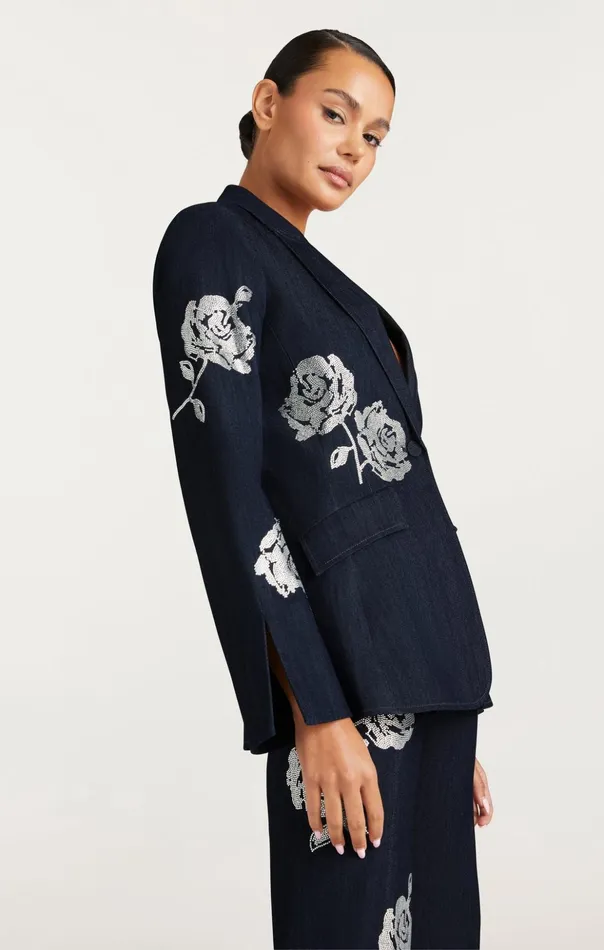 Women Cinq Sept Denim Heatset Roses Cheyenne Blazer Indigo