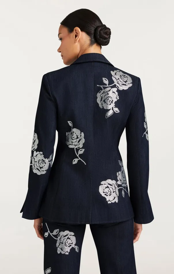 Women Cinq Sept Denim Heatset Roses Cheyenne Blazer Indigo