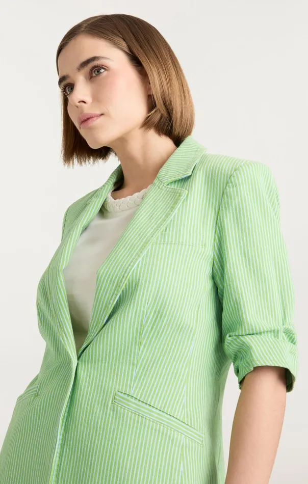 Women Cinq Sept Denim Short Sleeve Khloe Blazer Lush Meadowskylight