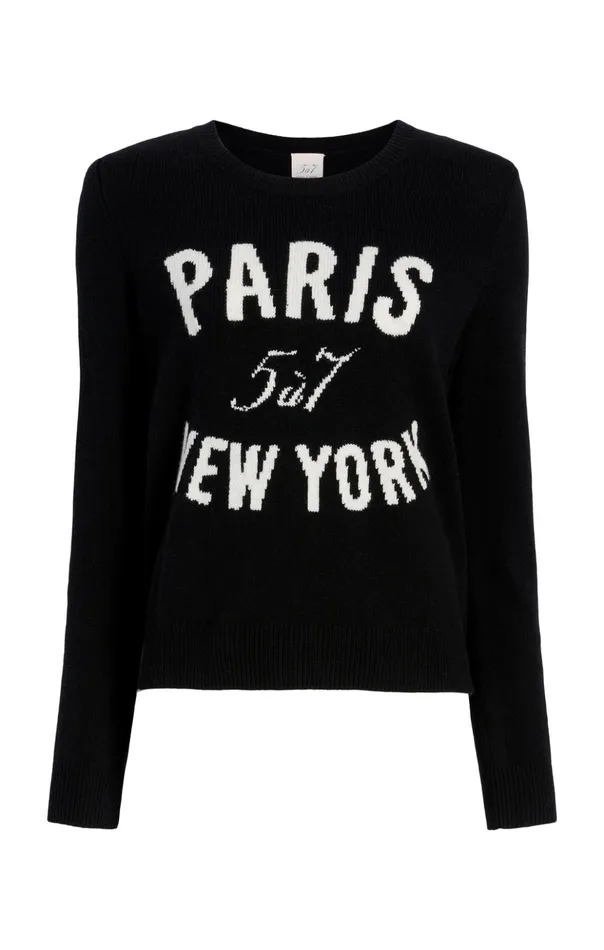 Women Cinq Sept Long Sleeve Tops Paris New York Graphic Crewneck Pullover Blackivory Women Cinq Sept Long Sleeve Tops Paris New York Graphic Crewneck Pullover Blackivory