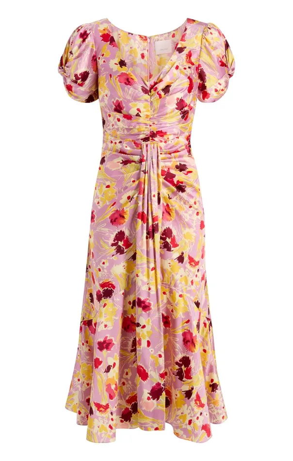 Women Cinq Sept Midi Tossed Floral Walker Dress Mauve Orchid Multi