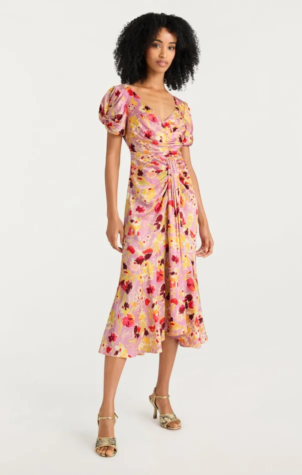 Women Cinq Sept Midi Tossed Floral Walker Dress Mauve Orchid Multi