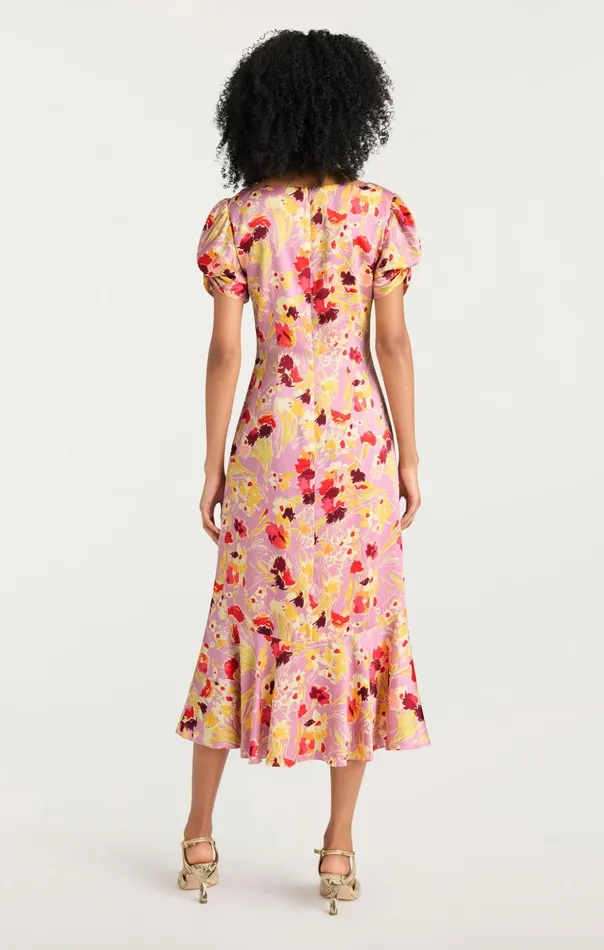 Women Cinq Sept Midi Tossed Floral Walker Dress Mauve Orchid Multi