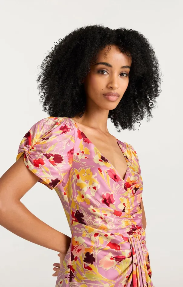 Women Cinq Sept Midi Tossed Floral Walker Dress Mauve Orchid Multi