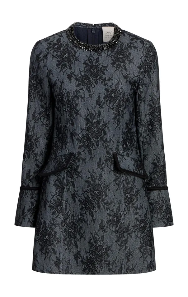 Women Cinq Sept Mini Bonded Lace Reina Dress Light Indigoblack