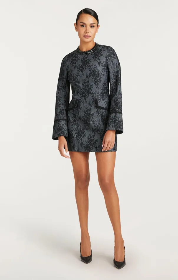 Women Cinq Sept Mini Bonded Lace Reina Dress Light Indigoblack