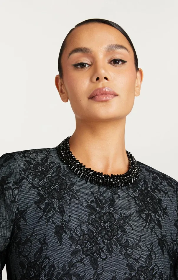Women Cinq Sept Mini Bonded Lace Reina Dress Light Indigoblack