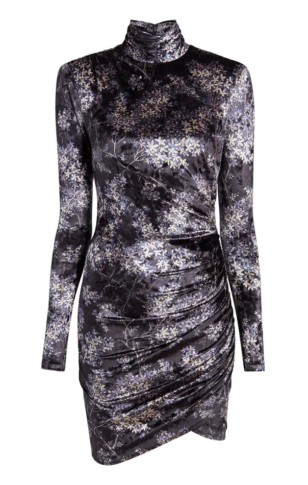 Women Cinq Sept Mini Lilac Floral Marlene Dress Black Multi