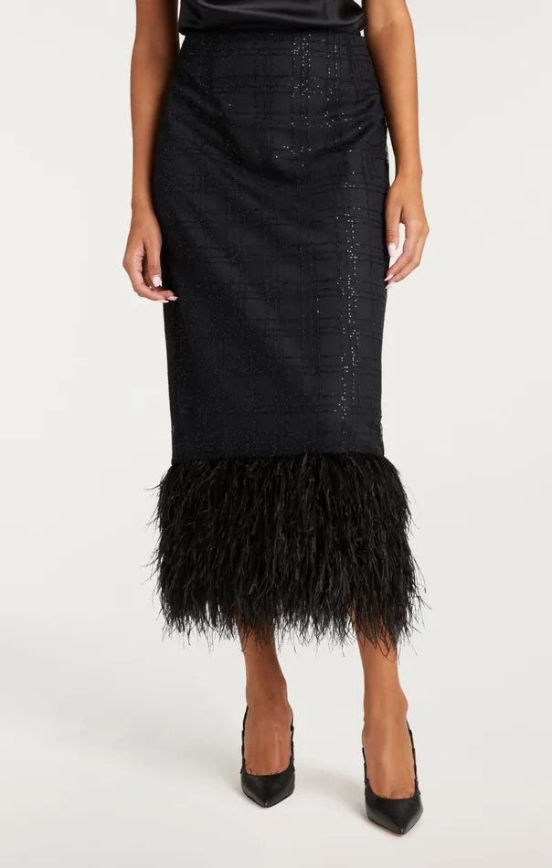 Women Cinq Sept Skirts Sequin Plaid Charisse Skirt Black