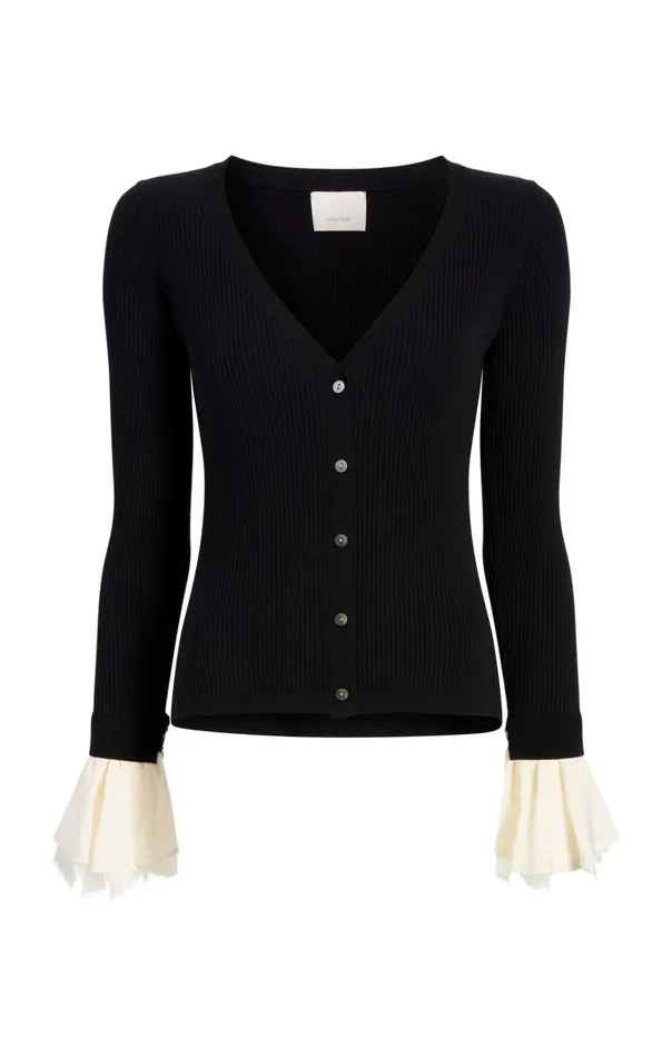 Women Cinq Sept Sweaters and Knits Bernadette Prestyled Ribbed Cardigan Blackivory