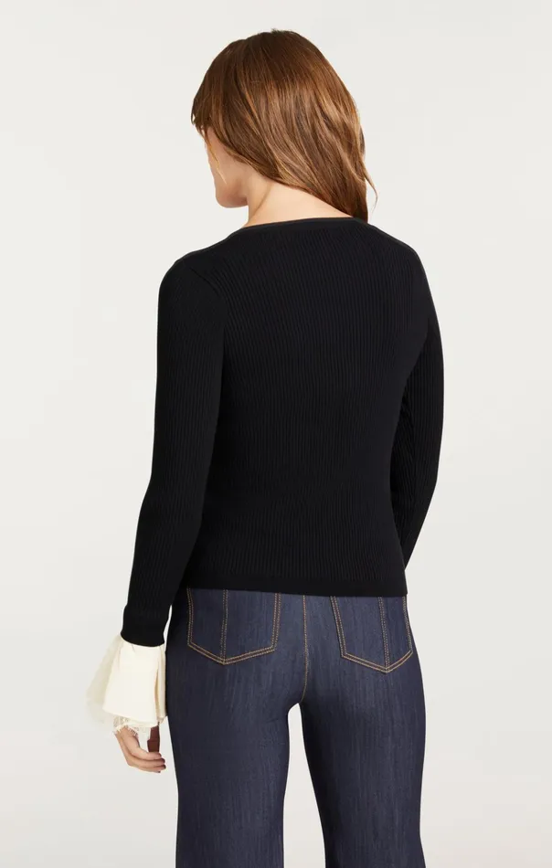 Women Cinq Sept Sweaters and Knits Bernadette Prestyled Ribbed Cardigan Blackivory